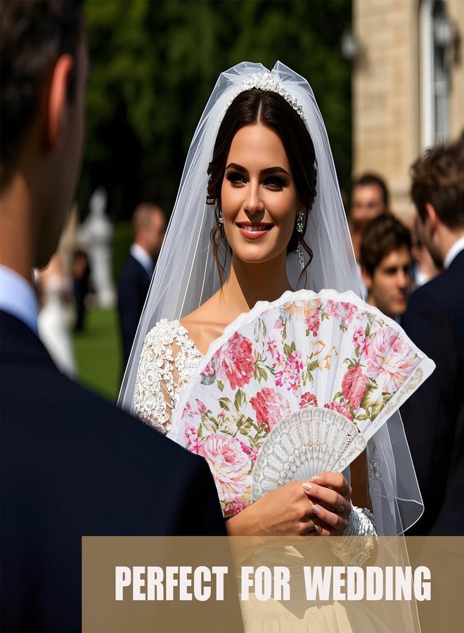 QIRMIZI مجموعة كيرميزي من 20 مروحة يدوية حريرية كبيرة قابلة للطي - مروحة صينية أنيقة للحفلات، مروحة يدوية من عصر النهضة للمهرجانات والرقص والديكورات، لون أبيض - Image 3